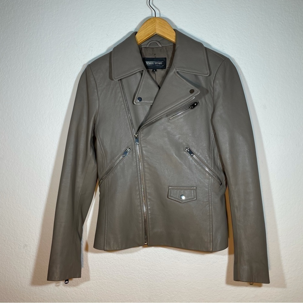 Black Rivet Leather moto biker gray grey jacket coat size S small